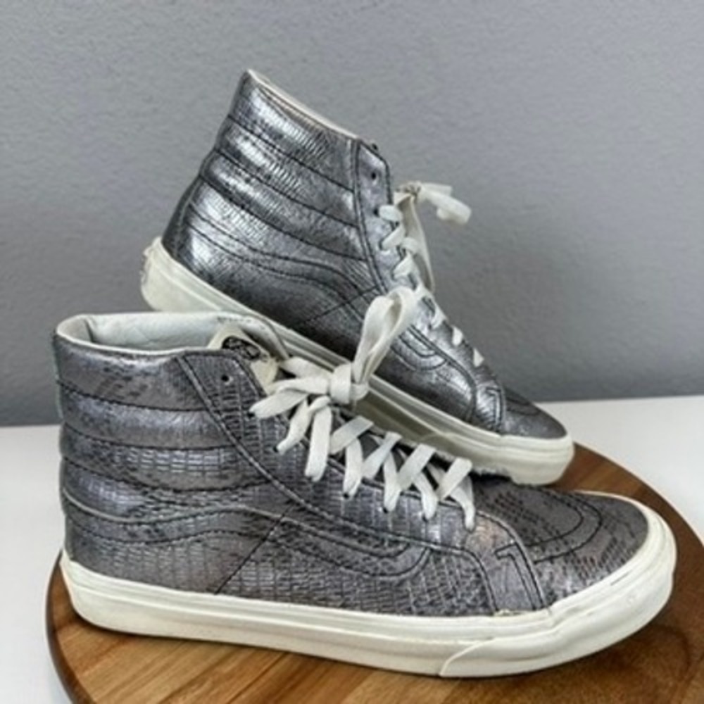 Vans Sk8-Hi Top Disco‎ Python Silver Snake Embossed Shoes W-9 M-7.5 Skater Y3K